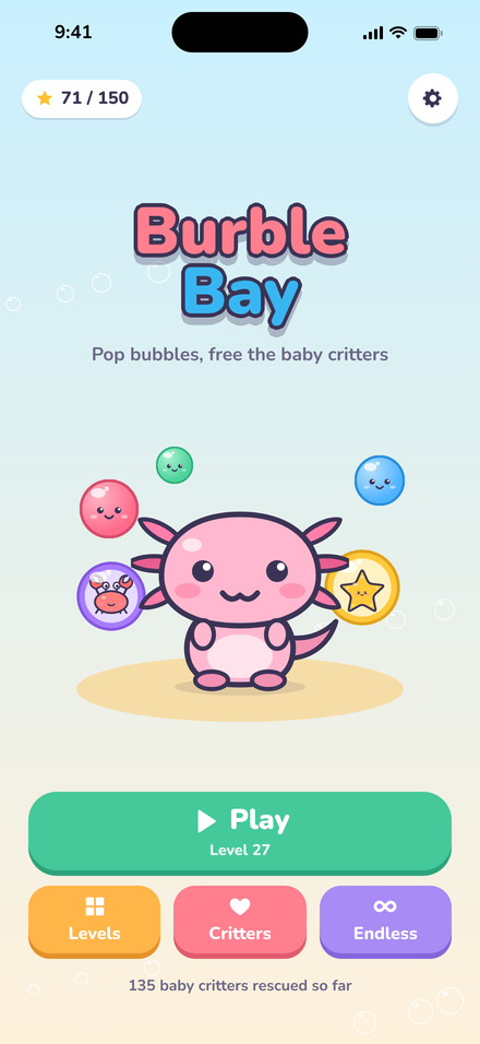 Home screen with Lolo the axolotl