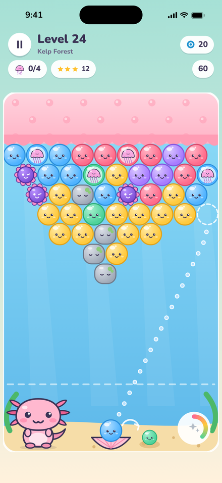 Aiming a bubble with the aim guide in Level 24