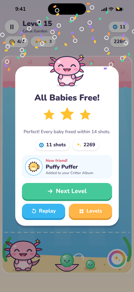 All Babies Free card with three stars and a new critter